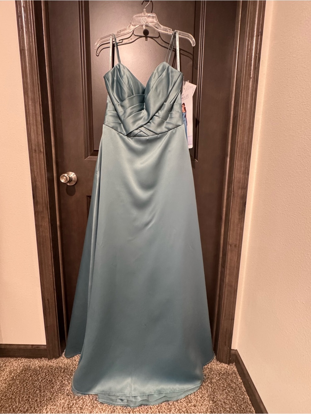 Morilee Satin A-Line Dress in deep sea Blue